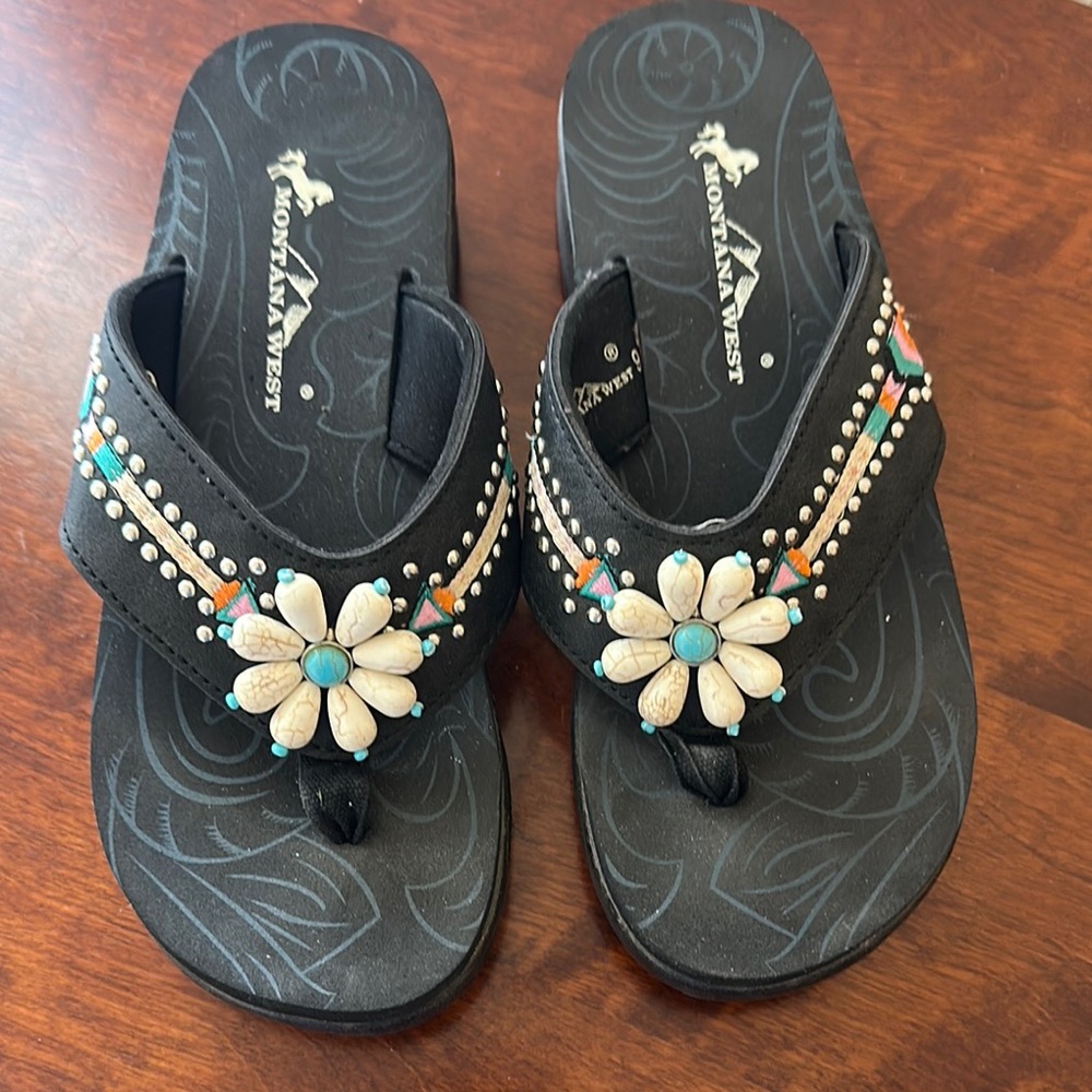 Montana West Black and White Rhinestone Sandals